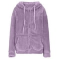 thumbnail image 6 of Women's Sherpa Lined Jackets Fleece Full Zip Hoodies Baggy Long Sleeve Drawstring Hood Coats Fluffy Warm Outfits (M, Purple), 6 of 8