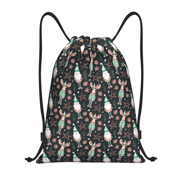 Fotbe Christmas cute deer old man Bolsa Mochila con Cordón Estampada, Bolsa de Gimnasio Deportiva, Bolsa Cinch, Bolsa con Cordón para Hombres y Mujeres-Small