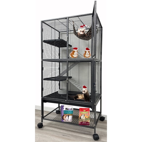 LARGE Dexlue Full Double Unit Two Story Small Animal Critter Rolling Cage Ferret Habitat Mouse Rat Gerbil Home Guinea Pig House Tight 1/2-inch Wire Spacing Chinchilla Sugar Glider Hedgehog