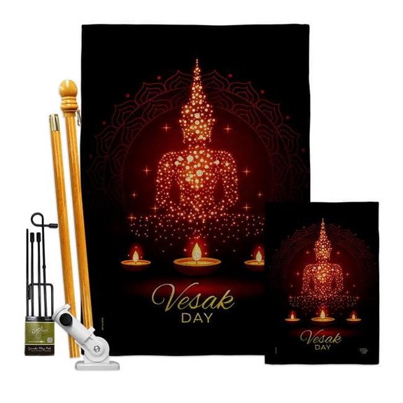 Ornament Collection FK190174-DB Vesak Day Religious 28 x 40 in. Double-Sided Decorative Horizontal House Flags Kit for Decoration Banner Garden Yard Gift