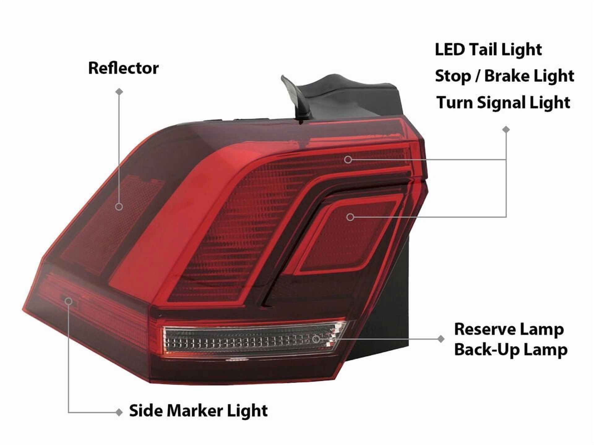 For 2018 - 2023 Volkswagen Tiguan Halogen Tail Light Outer Driver Side VW2804126