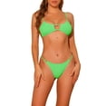 thumbnail image 1 of Conjuntos de bikini de 2 piezas de color sólido con canalé para mujer, traje de baño sin espalda con tirantes finos, color verde pequeño, 1 of 5