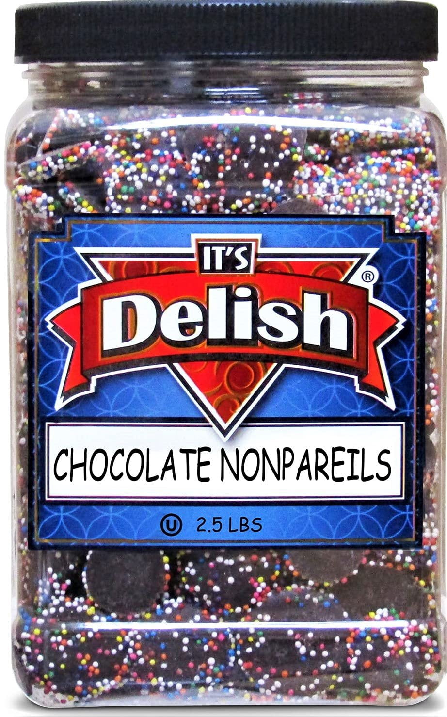 Rainbow Nonpareils Coated Dark Chocolate Discs by It's Delish, 2.5 Lbs Jumbo Container  Great Birthday & Christmas Gift, Chocolate Party Snacking Nonpareil Food Decor  Vegan, Certified Kosher Parve