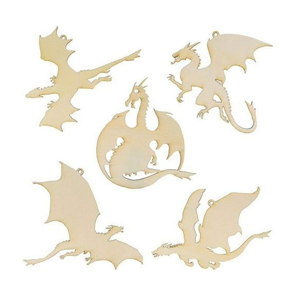 10 Pack 6 Inch Wood Dragon Crafts Unfinished Wood Dragon Cutouts Wooden Dragon Hanging Ornaments DIY Dragon Craft Gift Tags for Home Party Decoration Craft Project