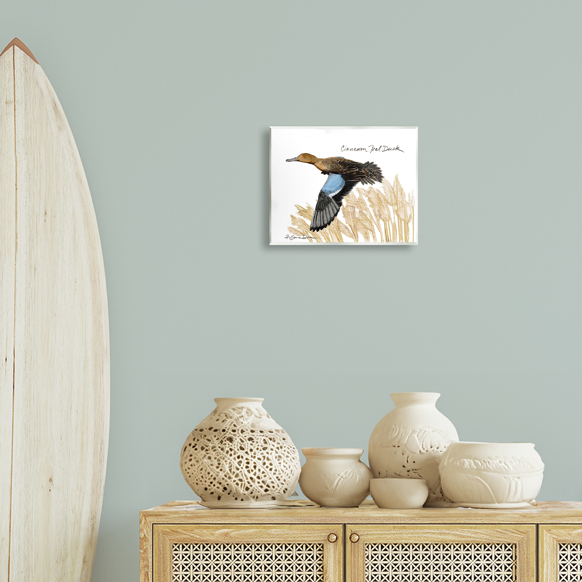 Stupell Industries Cinnamon Teal Duck Flying Animals & Insects Painting Unframed Art Print Wall Art, 14 x 11