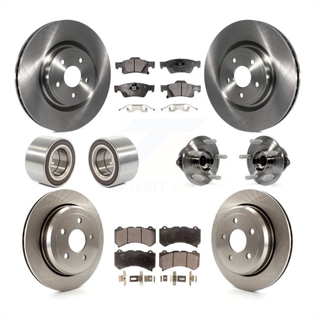 Transit Auto Front Rear Hub Bearing Assembly Disc Brake Rotor and Semi-Metallic Pads Shoe Kit (10Pc) for Car 2018-2020 Dodge Durango with Vented Rotors Left Right Driver Passenger Side KBB-127834