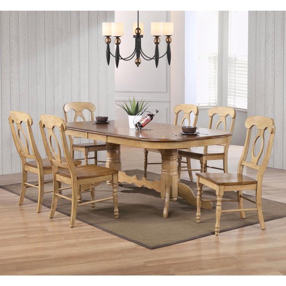 Sunset Trading Brook 7-Piece 96" Oval Extendable Wood Dining Set in Light Cream