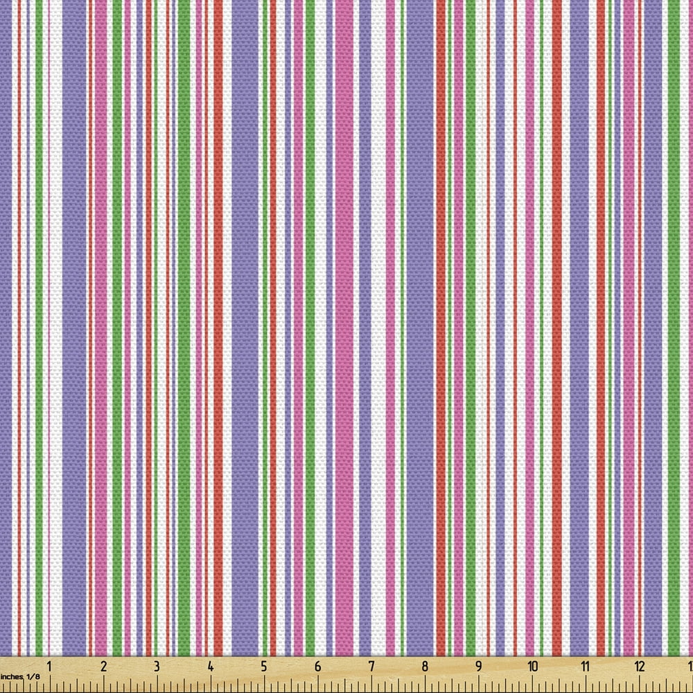 Pinstripe Fabric by the Yard Abstract Design Vibrant Pastel Color Multi