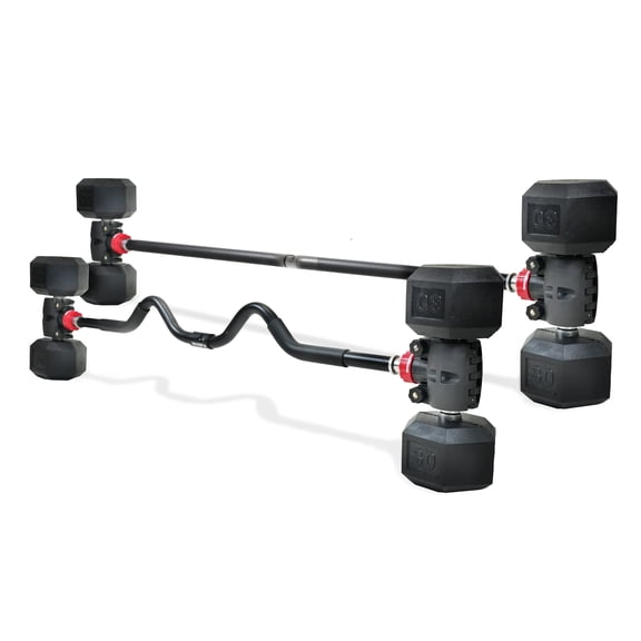 PRCTZ Modular Training Barbell and Curl Bar Combo, Adjustable Dumbbell to Barbell Weight Bar ,Curl Bar, and Macebell Converter, Built-in Resistance Tube Adapter, Up to 200 lb. Capacity
