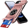 thumbnail image 3 of For Apple iPhone 17e/16e Phone Case with Finger Ring Holder Kickstand, Card Slots，Heavy Duty Shockproof Rugged Protective Working with Magnetic Car Phone Mount,Rose Gold, 3 of 8