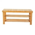 thumbnail image 2 of Sesslife Small Bench Seat, Entryway Shoe Bench with 2 Tier Storage, 3-Tier Bamboo Shoe Organizer for Entryway Hallway Front Door Living Room Laundry Room, 2 of 8