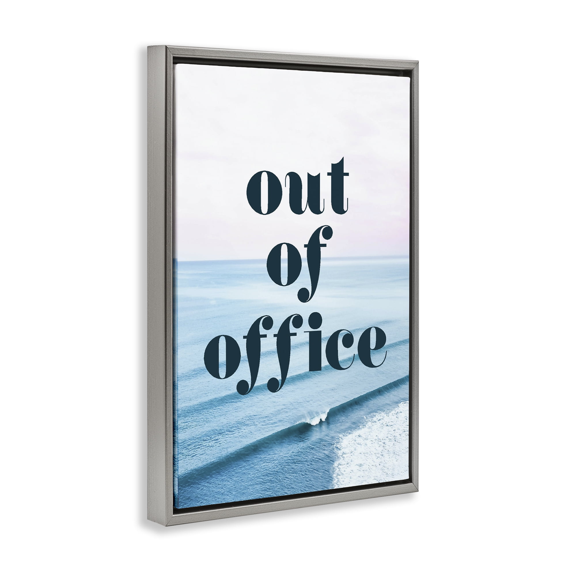 Out of Office Ocean Waves Gray Framed Floater Canvas Wall Art, design by Lil' Rue