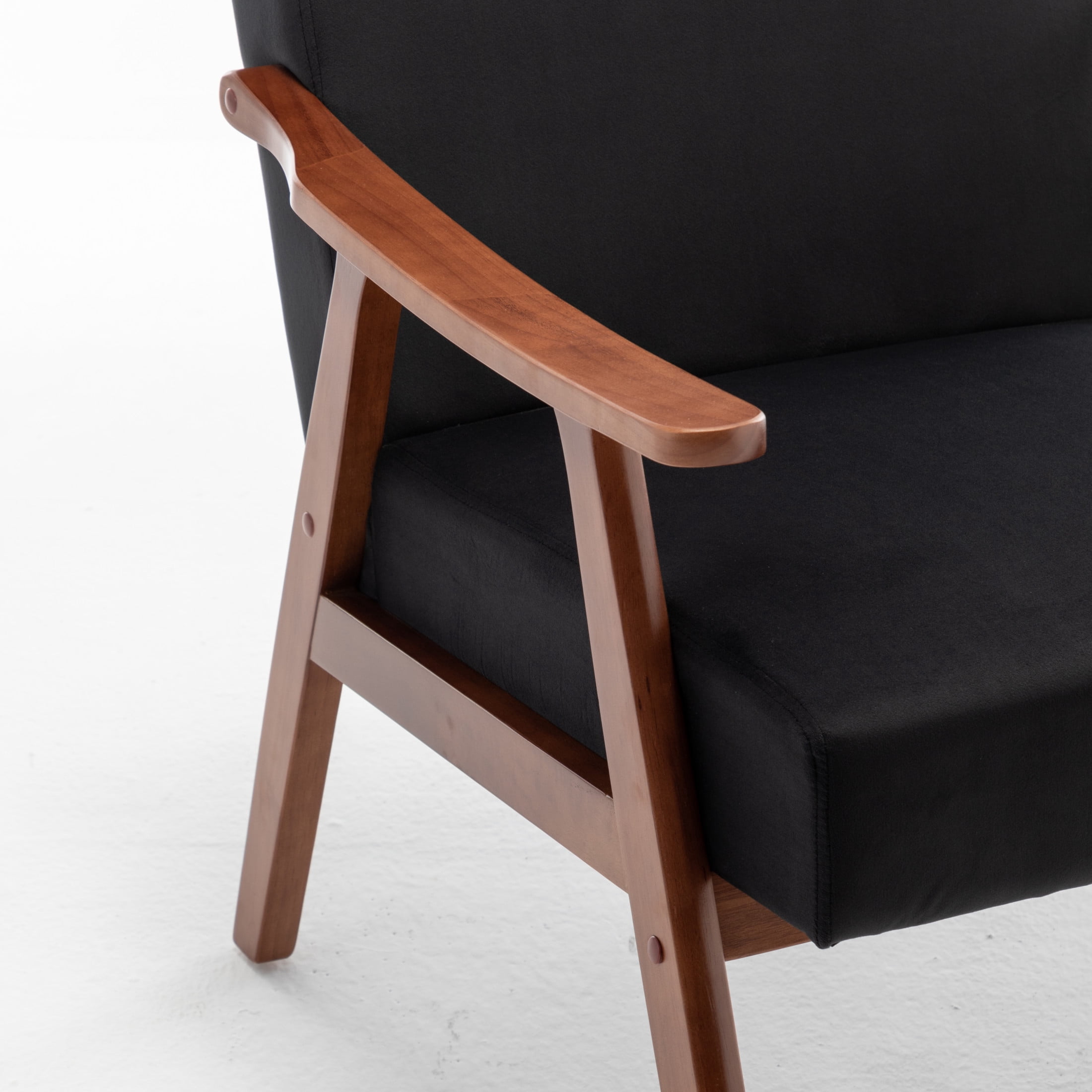 GDF Studio Mid-Century Modern Accent Chair with Velvet Upholstery & Solid Wood Frame, Black