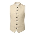 thumbnail image 4 of Boys Oktoberfest Stand Collar Vest Formal Sleeveless Waistcoat with Single Buttons Kids Bavarian Style Vest Jacket for Festival Casual Wear(Beige,13-14 Years ), 4 of 5