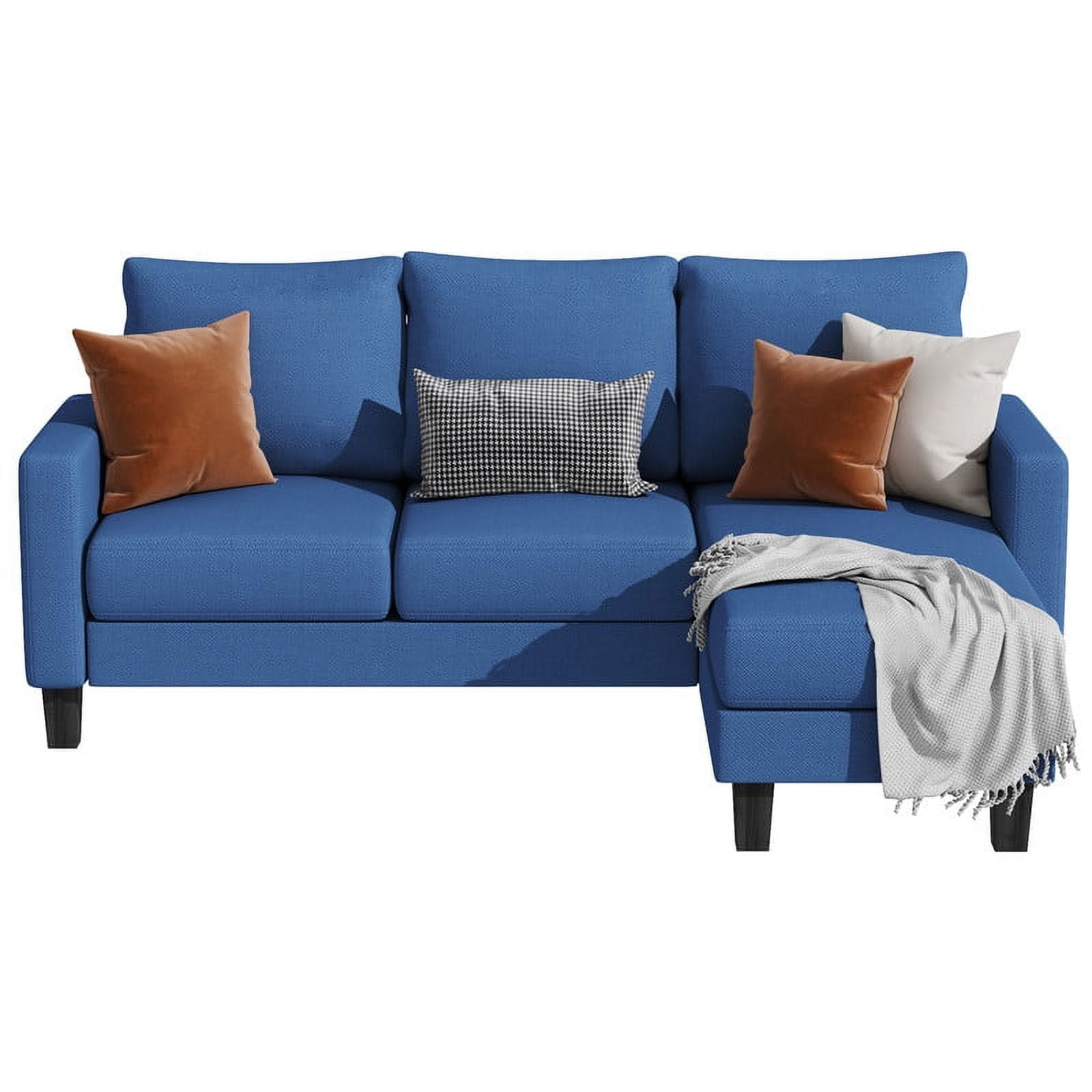 Homall Solid Print 100% Cotton L Shaped Convertible Sectional Sofa, Blue