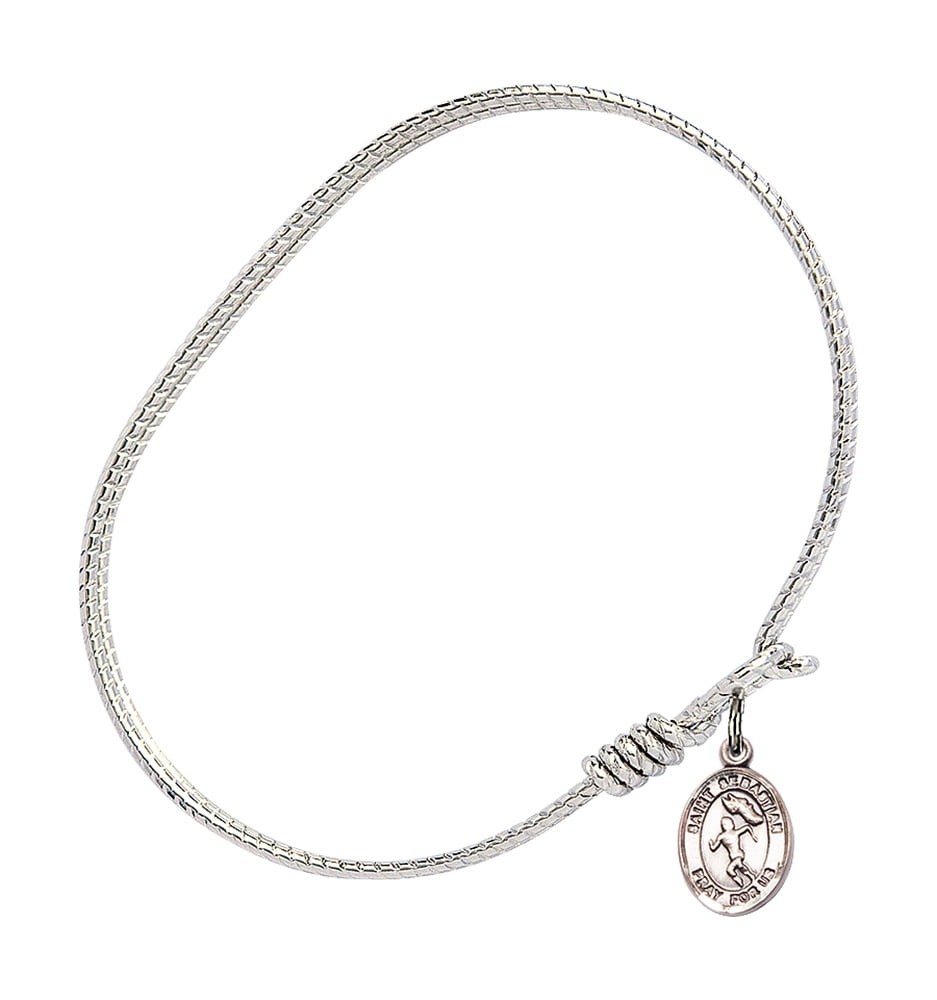 6 1/4 inch Oval Eye Hook Bangle Bracelet w/ St. Sebastian/Track&Field in Sterling Silver