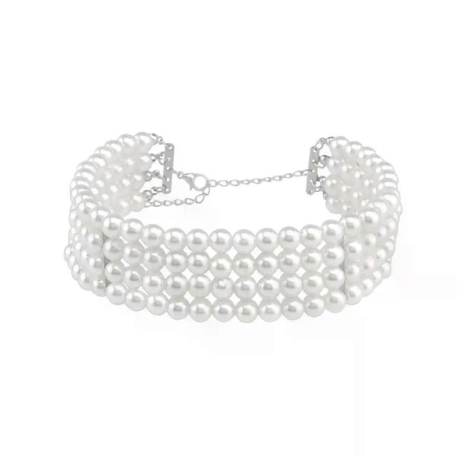 Bridal Pearl Choker Necklace Chain Pearl Strands Necklace Baroque Statement Pearl Necklace White Imitation Pearl Bridal Beaded Necklace Jewelry for Wo