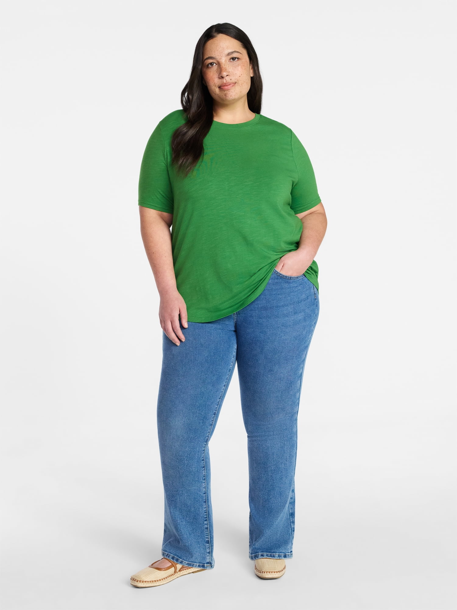 Terra & Sky Women's Plus Size Crewneck Tee with Short Sleeves, Sizes 0X-5X