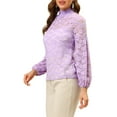 thumbnail image 5 of Allegra K Women's Ruffle Mock Neck Floral Lace Long Sleeves Semi Sheer Elegant Blouse, 5 of 7