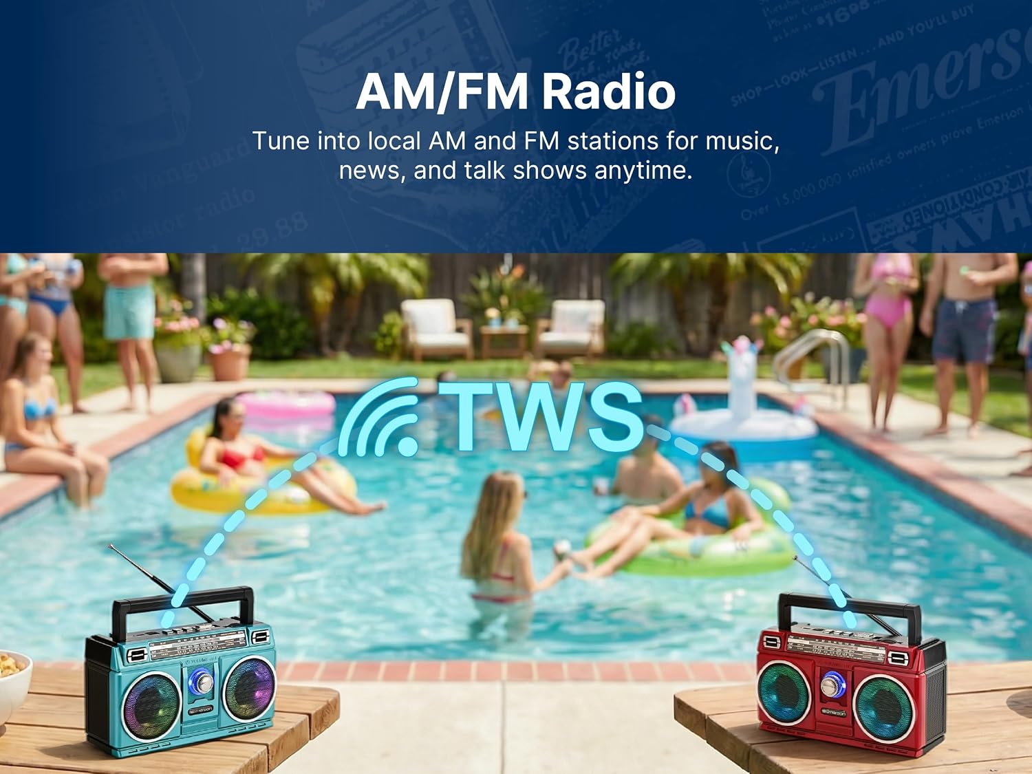 Emerson Portable Bluetooth Boombox with 4-Band Shortwave Radio photo 8