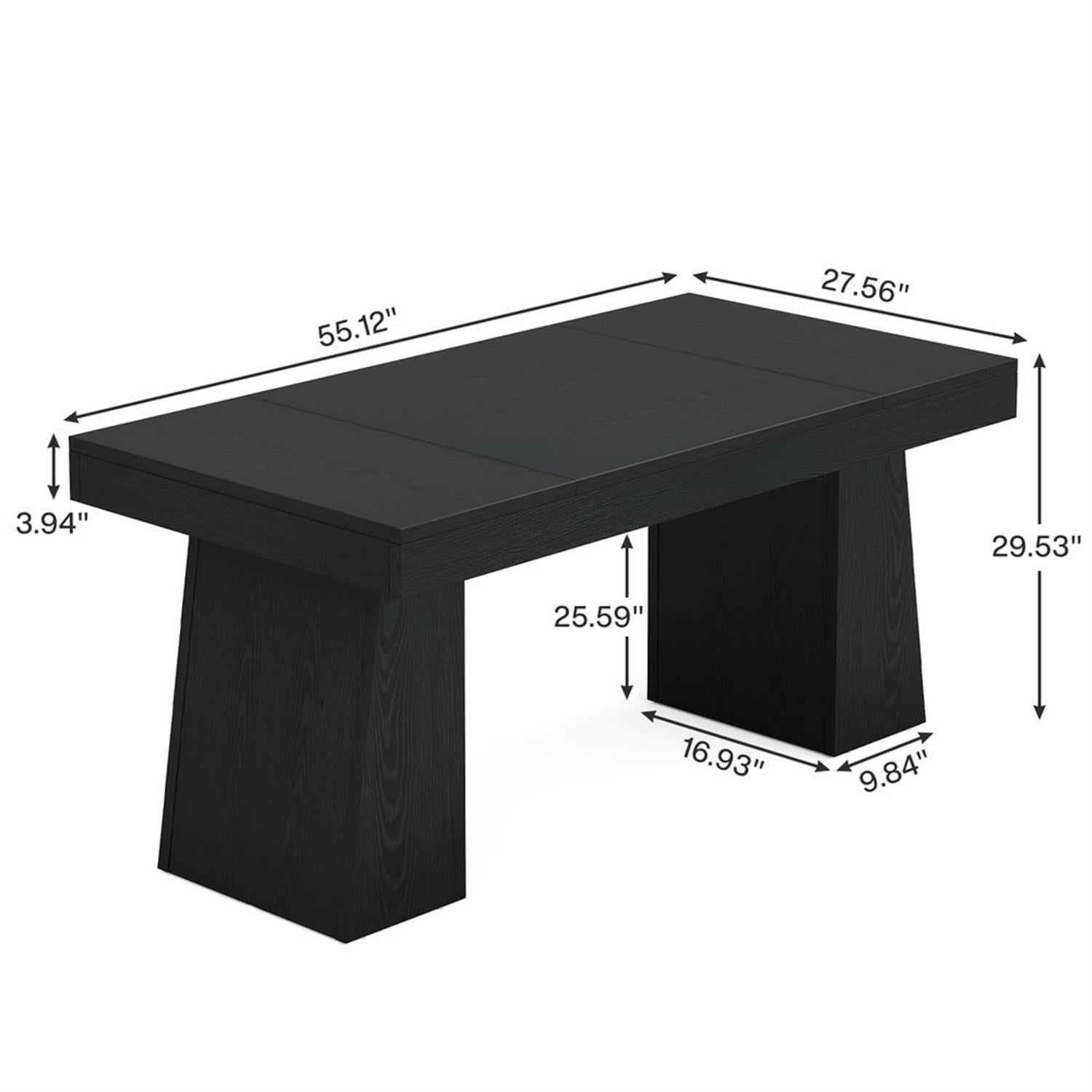 Demi Bonn 55" Wood Executive Computer Desk, Modern Duty Study Writing Gaming Table for Home Office, Rectangle Workstation, Black