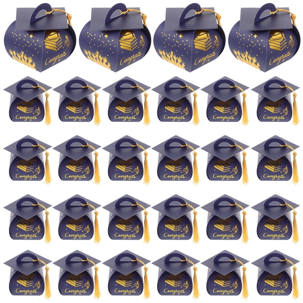 KAKOWELY 50 cajas para birretes de graduación, cajas de dulces con borlas, cajas de golosinas para fiestas de graduación