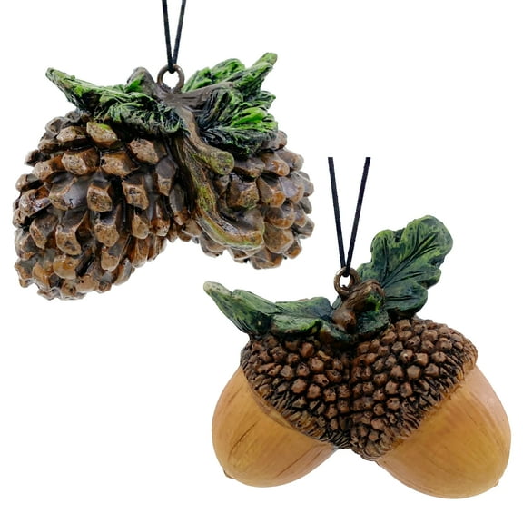 Pinecone Acorn Ornaments - Christmas Tree Hanging Holiday Decoration, Set of 2