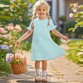 thumbnail image 2 of Agkizg Girls Short Sleeve Dresses Crewneck Solid Color Casual A Line Cottons Girl Sundress Dresses, 2 of 5