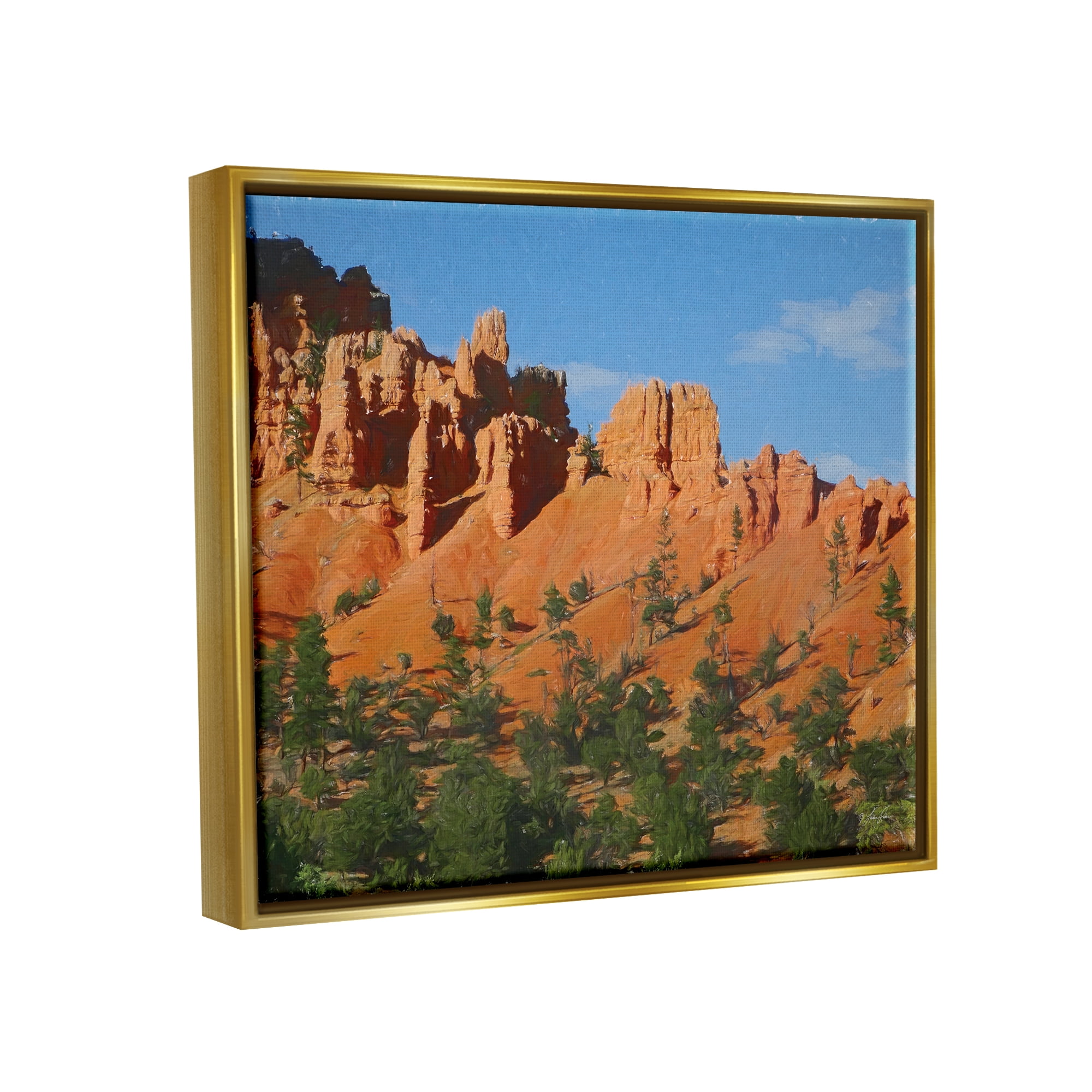 Stupell Desert Canyon Valley Slope Landscape Painting Gold Floater Framed Art Print Wall Art