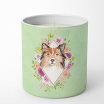 Carolines Treasures CK4373CDL Sheltie Soy Candle 10 oz Decorative Gift Scented Soy Candles for Home Green Flowers 10 oz