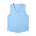 thumbnail image 6 of Men's V Neck Vest Cotton Linen Sleeveless Vest Button Up Sleeveless Tops Casual Layering Spring Summer Business Top Sky Blue M, 6 of 6