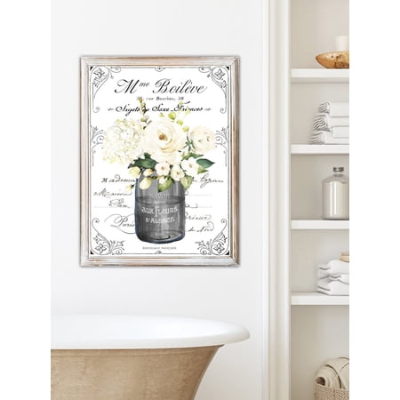 French Black Mason White Floral Bathroom Wall Art French Bathroom Wall Decor Paris Parisian Vintage Unframed Paper Print