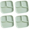 NewWestWheat Straw Reusable Divided Plates Dining Tray, 3 Compartment 8.9 × 9.8 Inches Plates (set of 4)-Green