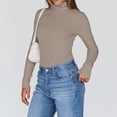 thumbnail image 6 of Nestiefly Womens Turtleneck Tops Long Sleeve Lightweight Stretchy Fit Shirts Winter Thermal Base Layer Undershirt Khaki XS, 6 of 8