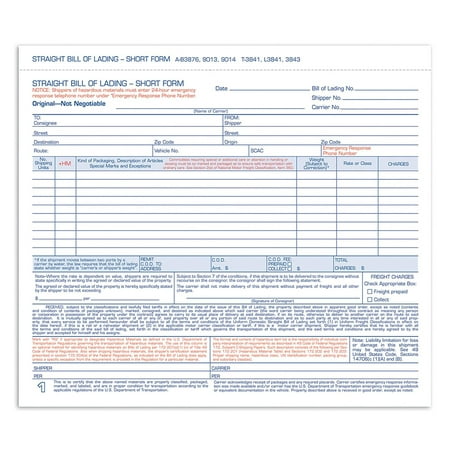 Bill of Lading Short Form, 8.5 X 7.5 Inches, 3-part, 50-forms, White (9013), Ensure all your shipments arrive with the appropriate paperwork By (All The Best Short Form)