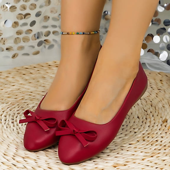 Xucatan Women's Vintage Bowknot Pointed Toe Flats with Low Heel, Soft Faux Leather Slip On Shoes with Padded Insole, Gentle Comfortable Casual Flats for Daily Walking and Wear Gift