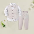 thumbnail image 2 of mgoYE Baby Boy Clothes Outfit Suit Long Sleeve Gentleman Tuxedo Vest Wedding Birthday Party Suit(Light Gray,9-12 Months), 2 of 4