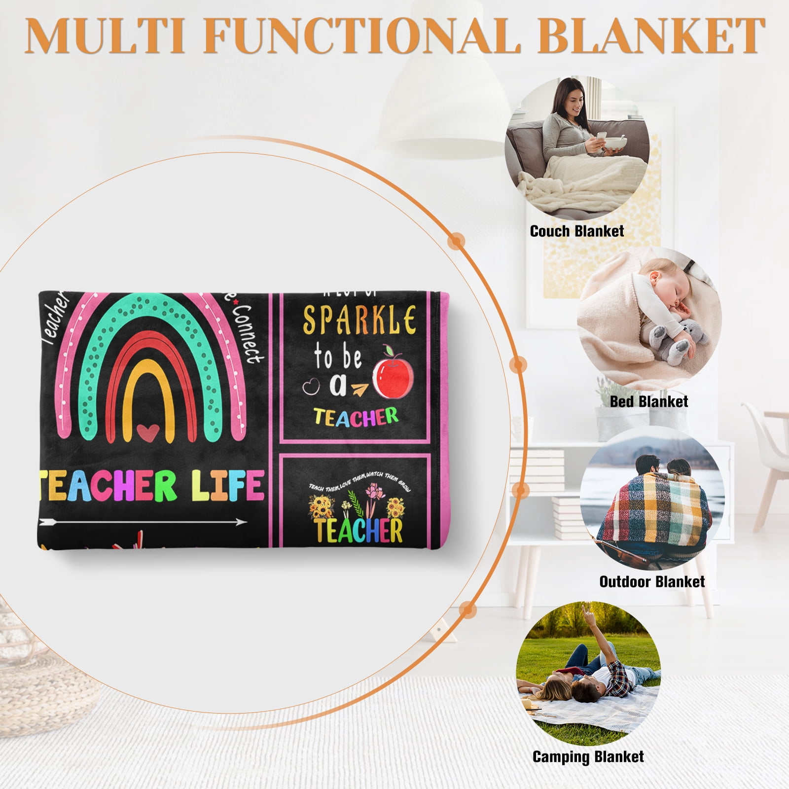 Funnil Teacher Gifts Blanket Teacher Appreciation Gifts for Women Men,Best Teacher Birthday Gifts,Teacher's Day,Graduation Gifts,Thank You Teacher Gifts from Students 50x60" Black