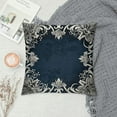 thumbnail image 2 of European Floral Pillow Cover  Luxury Velvet Embroidered Decorative Throw Pillow Cover for Couch Bedroom Living Room, Navy Blue and White, 2 of 5