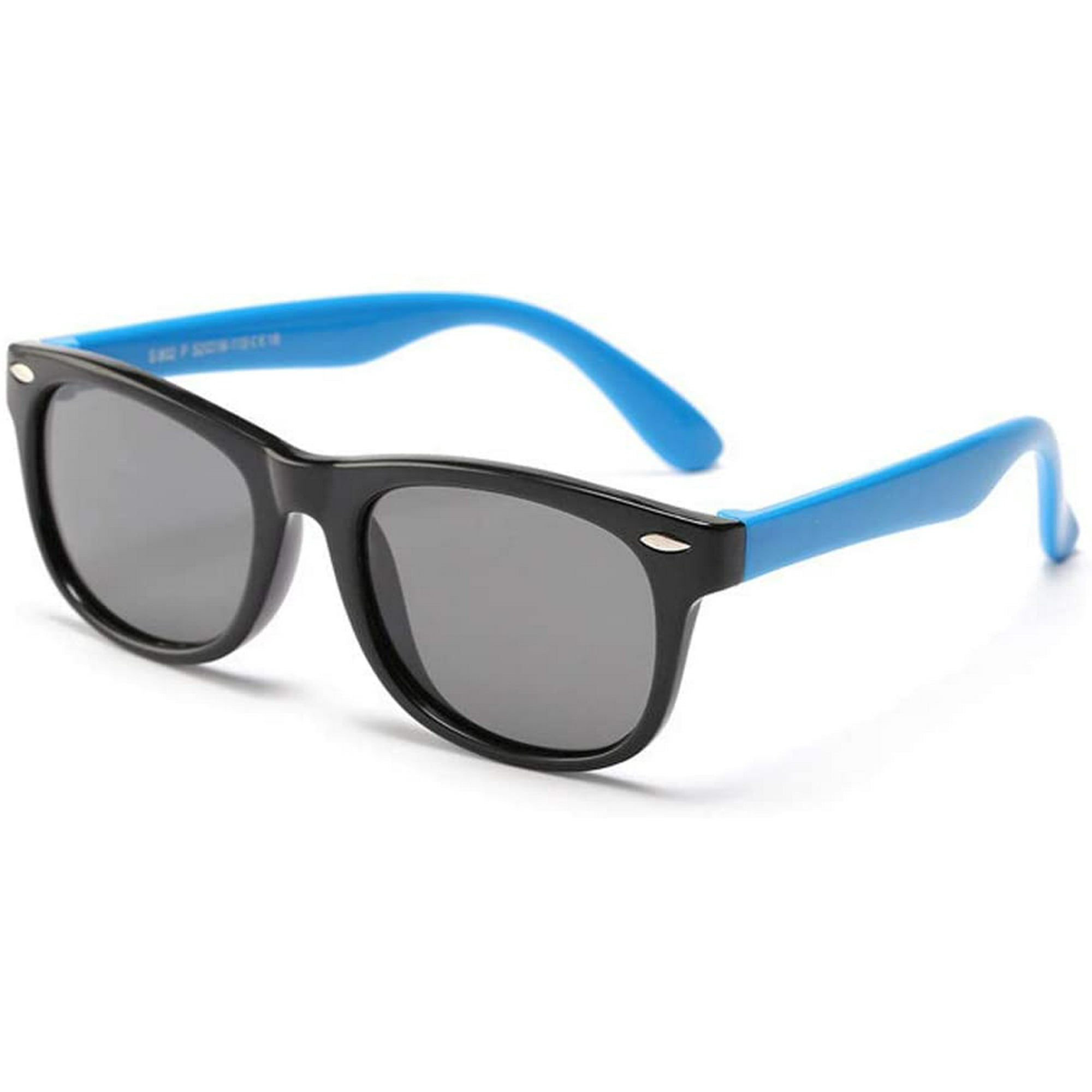 Boys and Girls Kids Sunglasses Rubber UV400 Flexible Frame Polarized Sunglasses for Kids Ages 3 10 Black Frame Blue Leg