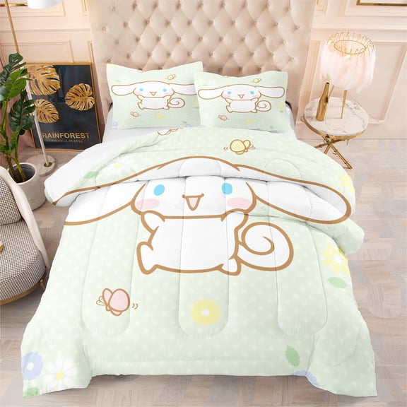 NEW 3-Piece Cinnamoroll Bedding Set for All Season Comfy Green Comforter Set with Pillowcases, Twin/Twin XL