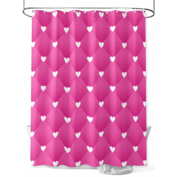Fsddascl Pink Shower Curtain Set - Extra Long 72" x 96" Washable Bathtub Curtain with 12 Hooks, Modern Romantic Love Heart Plaid Striped Art Waterproof Fabric Stall Shower Curtains for Bathroom