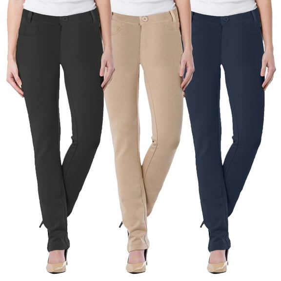 3-Pack Women's Super Stretchy Slim Fit Ponte Pants
