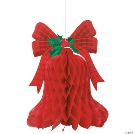 Red Christmas Bell Honeycomb Hanging Decoration, Christmas, Party Decor, 1 Piece