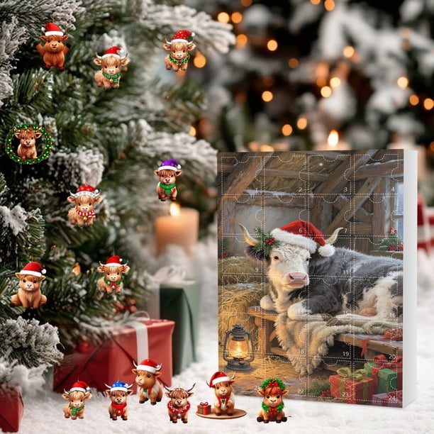 Calendario De Adviento Navideño De Gallinas - 24 Colgantes Acrílicos 2D Para Cuenta Regresiva 2025, Decoración Divertida