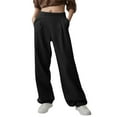 thumbnail image 2 of CFLVAEK Wide Leg Sweatpants Women Loose Fit Straight Sweatpant Solid Color Baggy Lounge Sweat Pants Casual High Waisted Pleated Trousers with Pockets Black S, 2 of 7