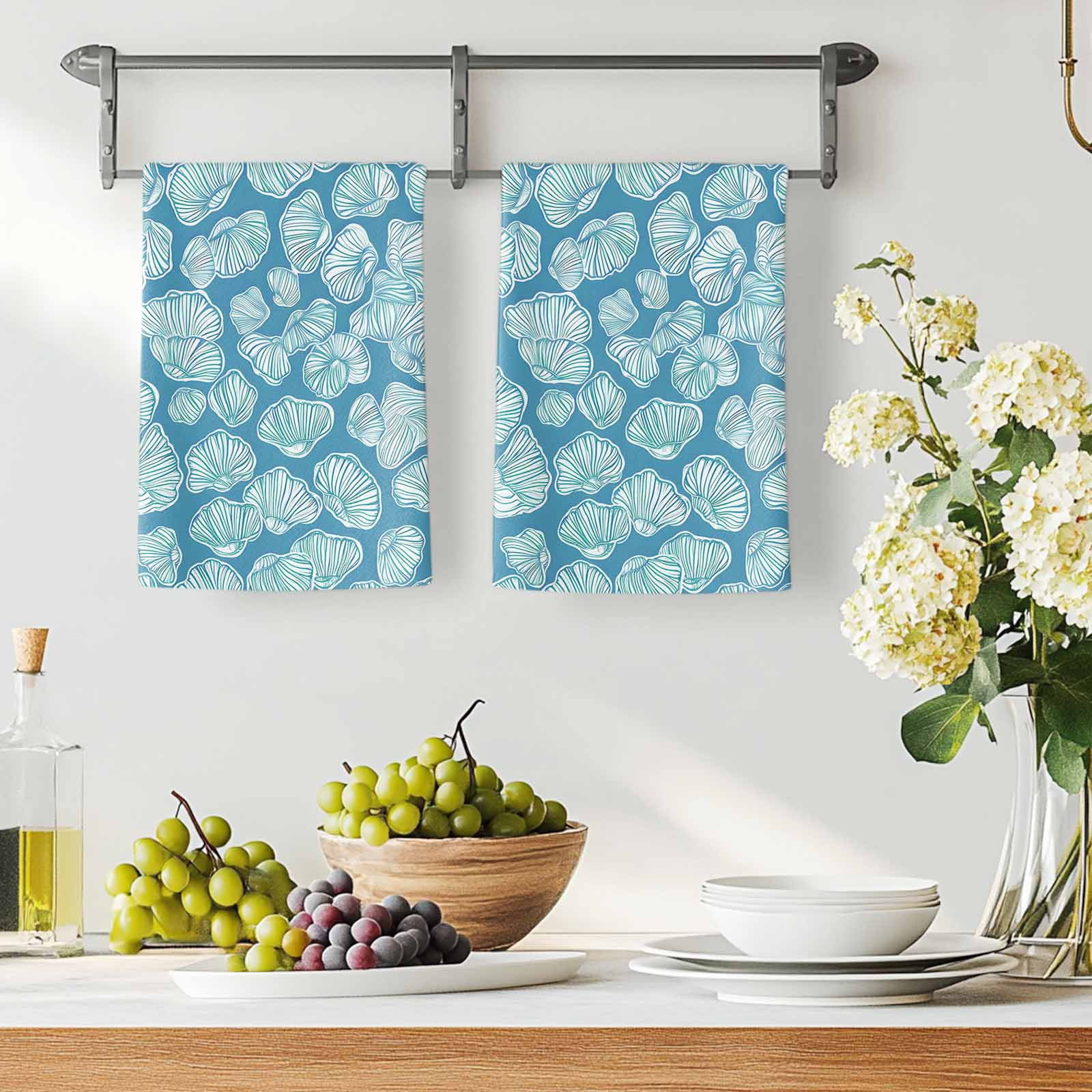 Dish Towels, Blue Conch Shell Absorbent Kitchen Towels 2 PCS, Ocean Marine Life Microfiber Hand Towels Dish Cloths Tea Towels for Home&nbsp;Bathroom Cleaning Drying,18X28-Inch,