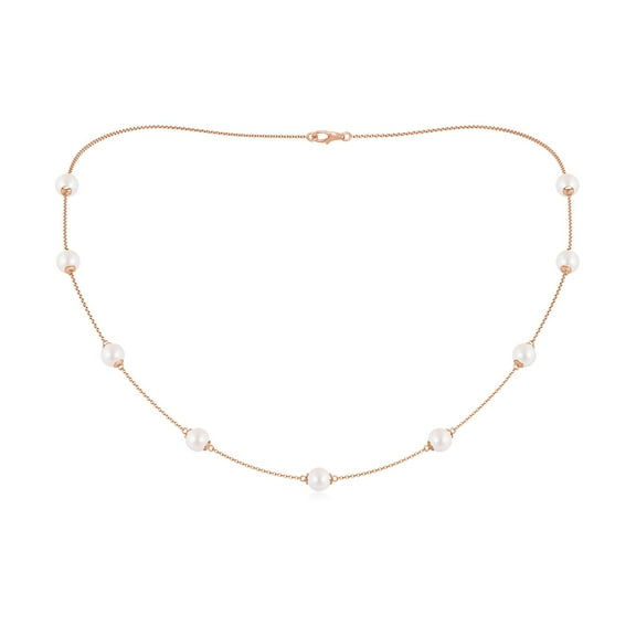 ANGARA 18" Japanese Akoya Cultured Pearl Station Necklace in 14K Rose Gold for Women | June Birthstone, Birthday, Anniversary, Jewelry Gift for Women | Pearl Necklace