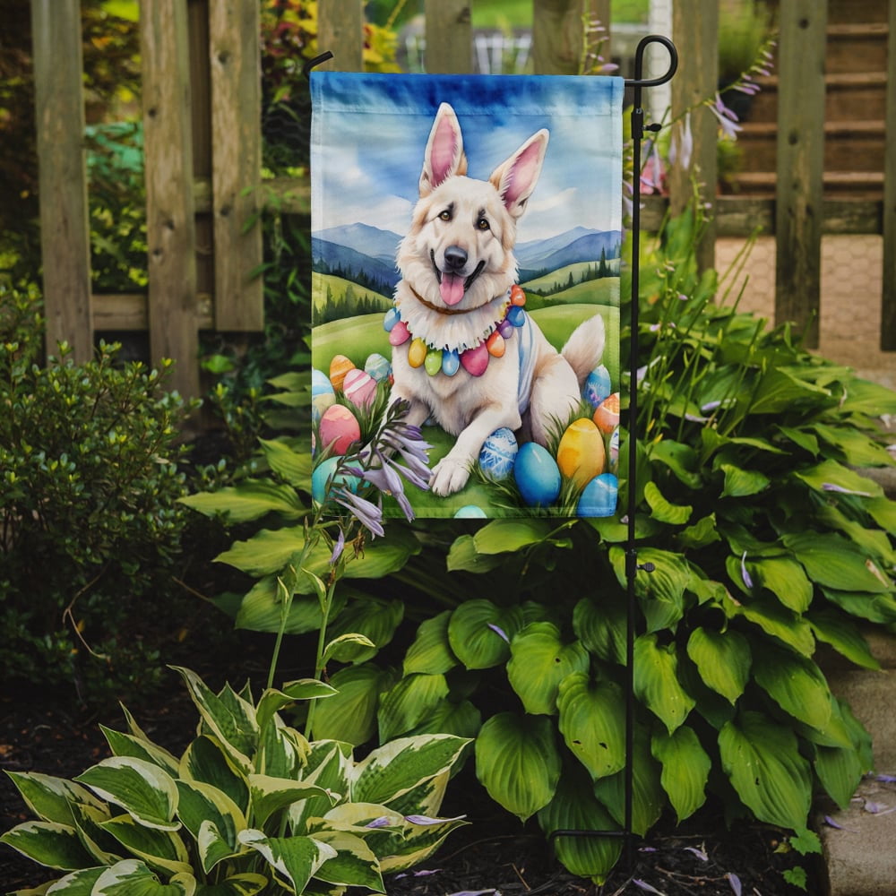 White German Shepherd Easter Egg Hunt Garden Flag 11.25 in x 15.5 in
