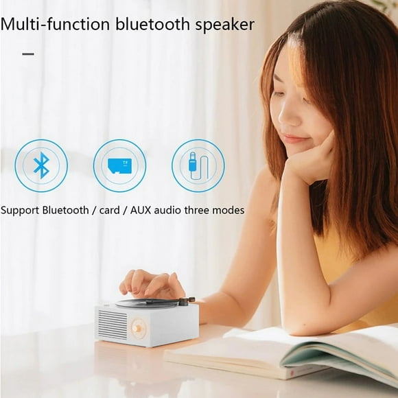 Turntable Speaker USB Bluetooth V5.0 Vinyl Record Record Player Turntable Player Stereo Record Player Vinyl Record Vintage Portable Speaker, White